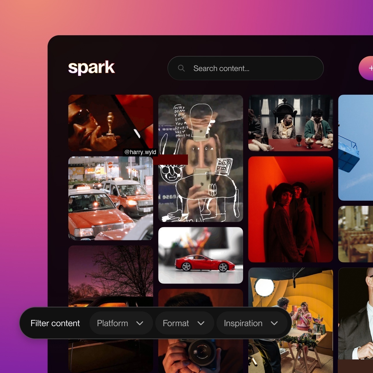 Spark app interface showing a library of creative references